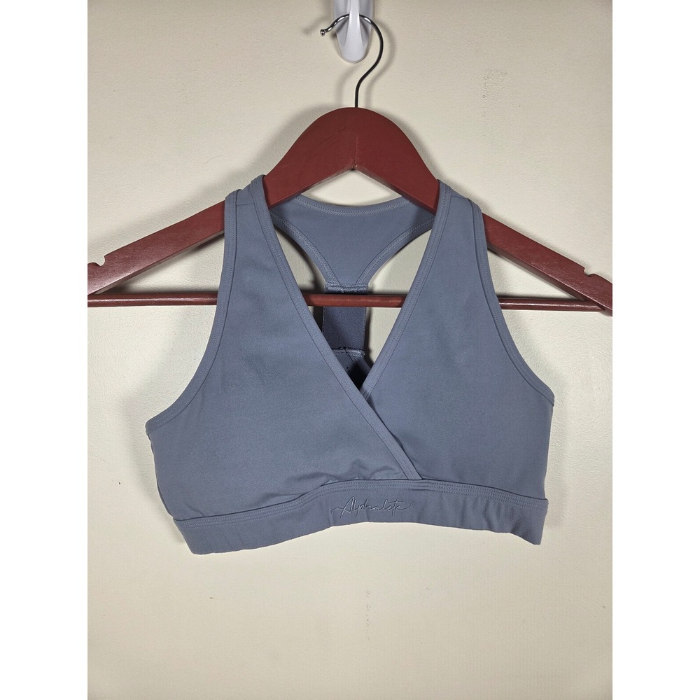 Alphalete Sports Bra Women Small Blue V-Neck Racerback Gym Activewear Fitness